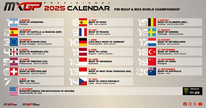 Voorlopige MXGP-kalender 2025 bekendgemaakt